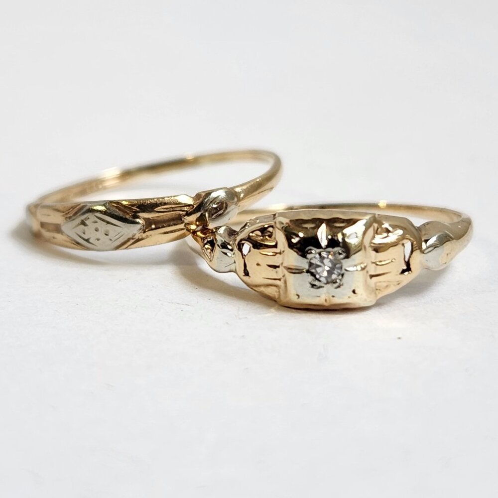 Estate 14kg Gold and Silver Women's Rings with Diamond Accent